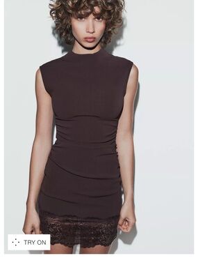Zara Sleeveless Mock-Neck Mini Dress in Dark Brown. Brand new. Missed return